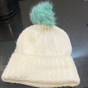 Bethany Mota White Knit Beanie with Mint Pom
